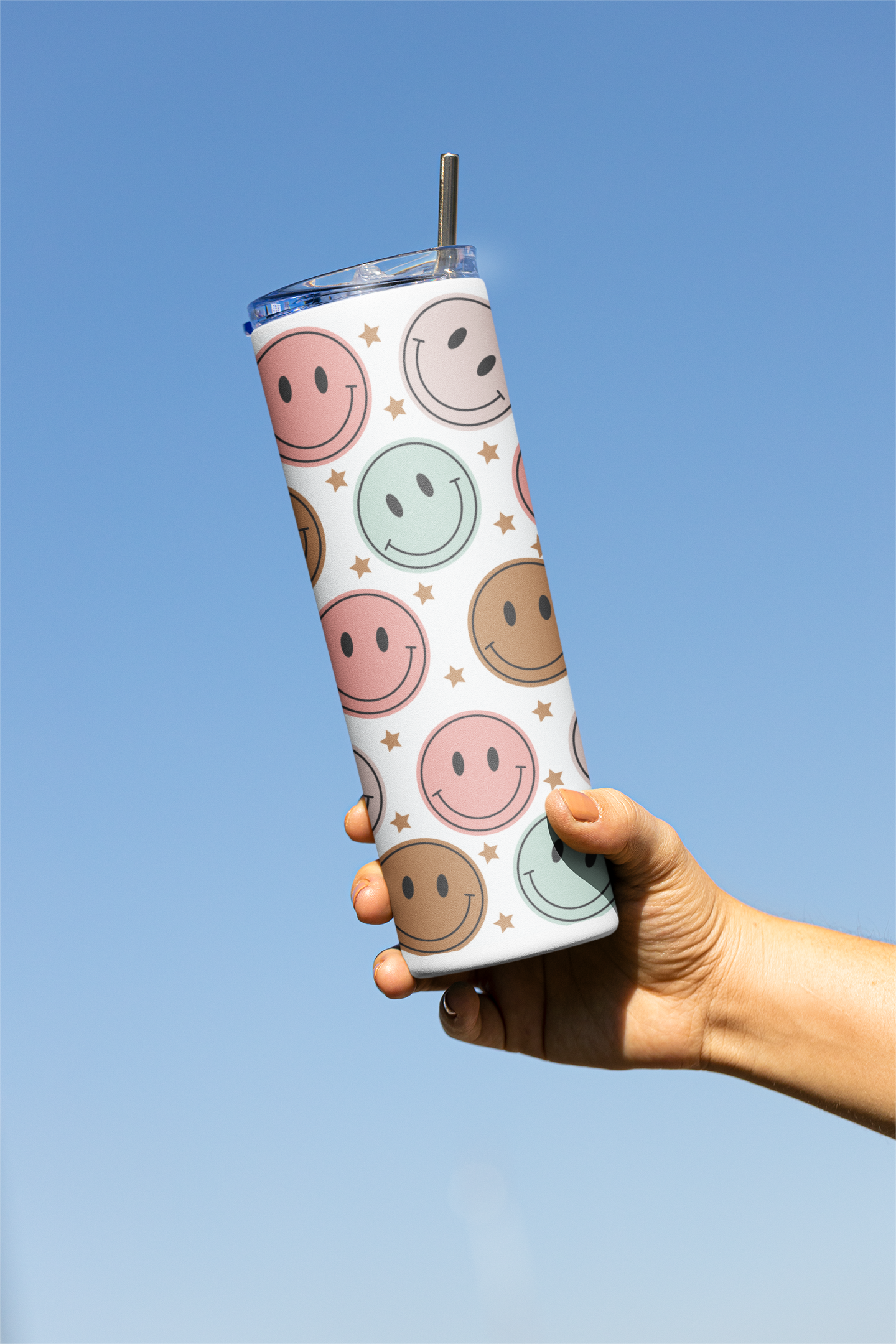 Smiley Designer Tumbler With Metal Straw